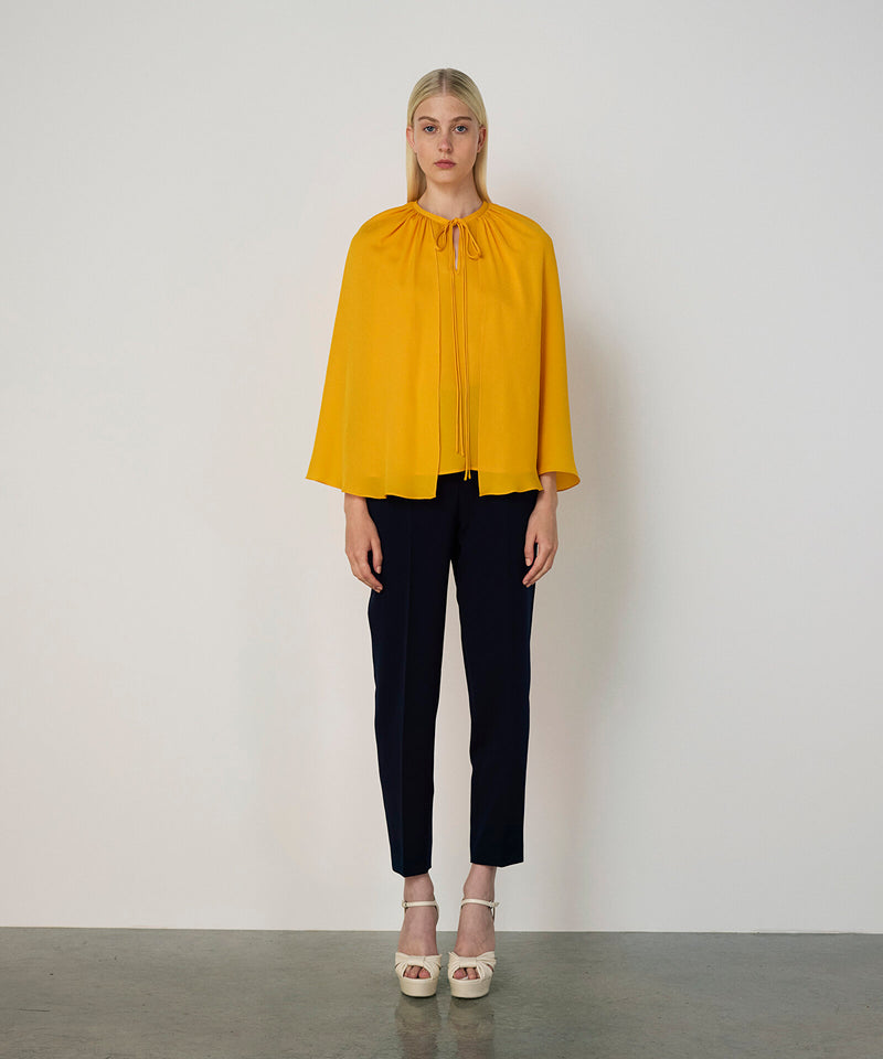 Machka Cape-Effect Silk Blouse Yellow