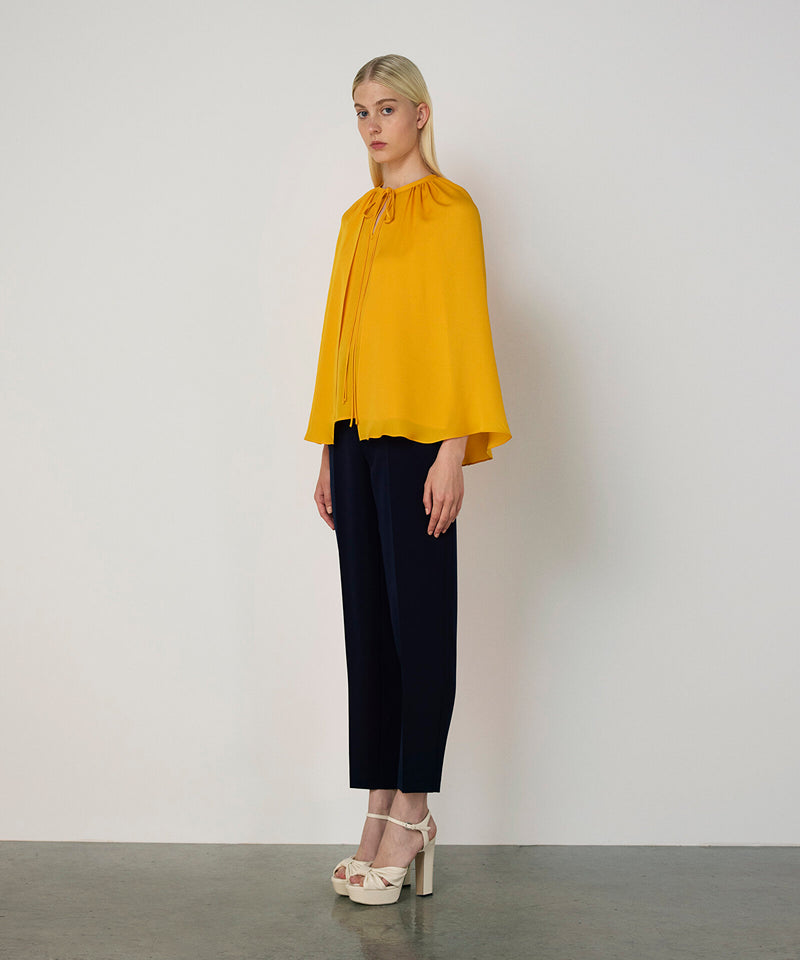 Machka Cape-Effect Silk Blouse Yellow