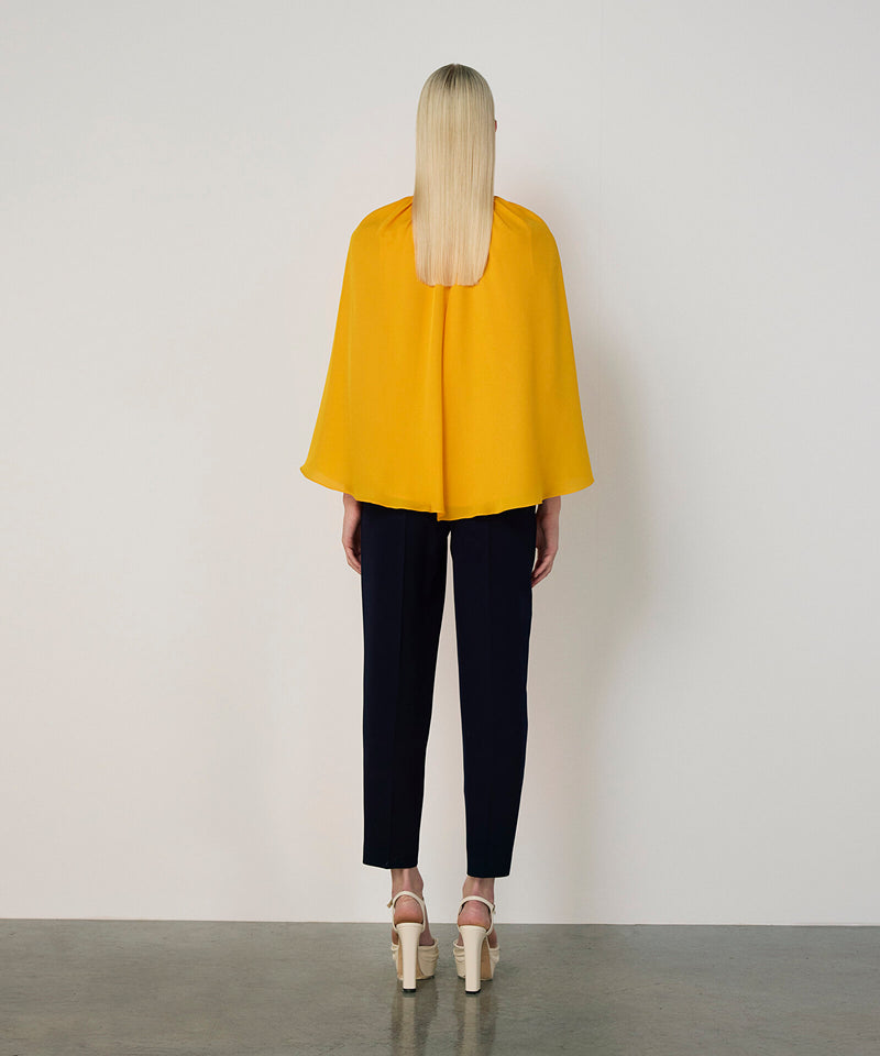 Machka Cape-Effect Silk Blouse Yellow