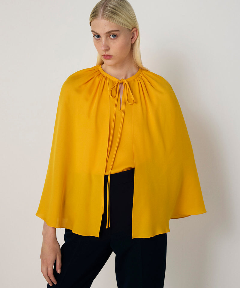 Machka Cape-Effect Silk Blouse Yellow