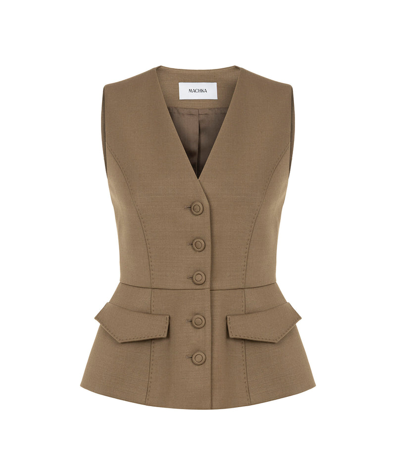 Machka V-Neck Vest Dark Beige