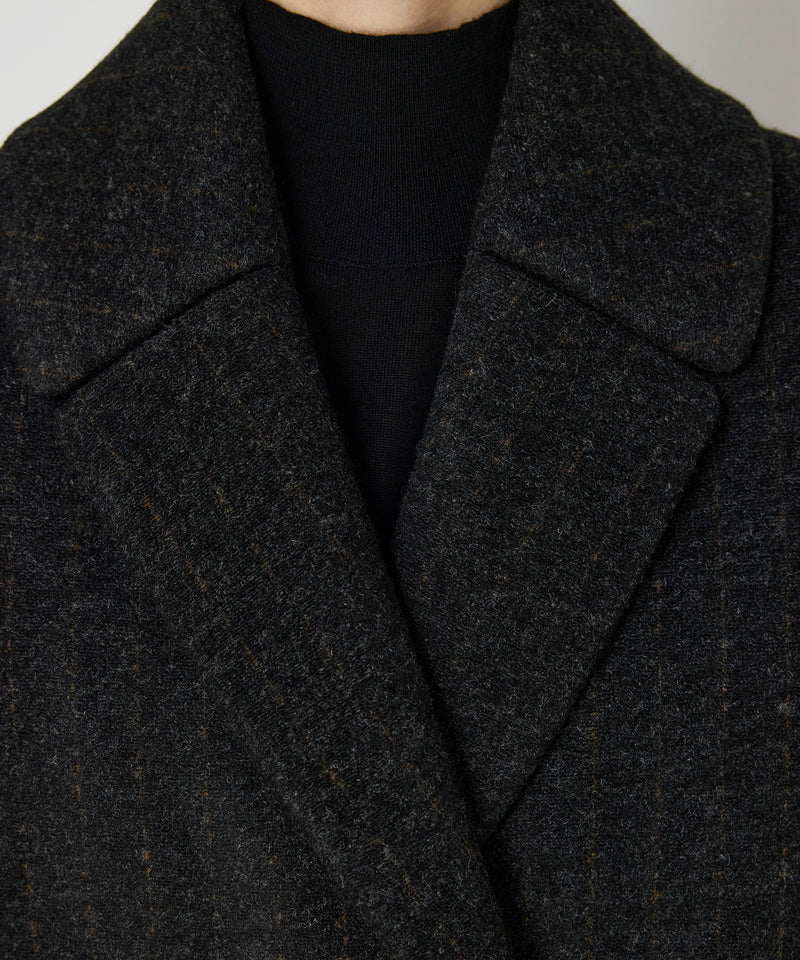 Machka Leather-Blend Linear Pattern Coat Anthracite