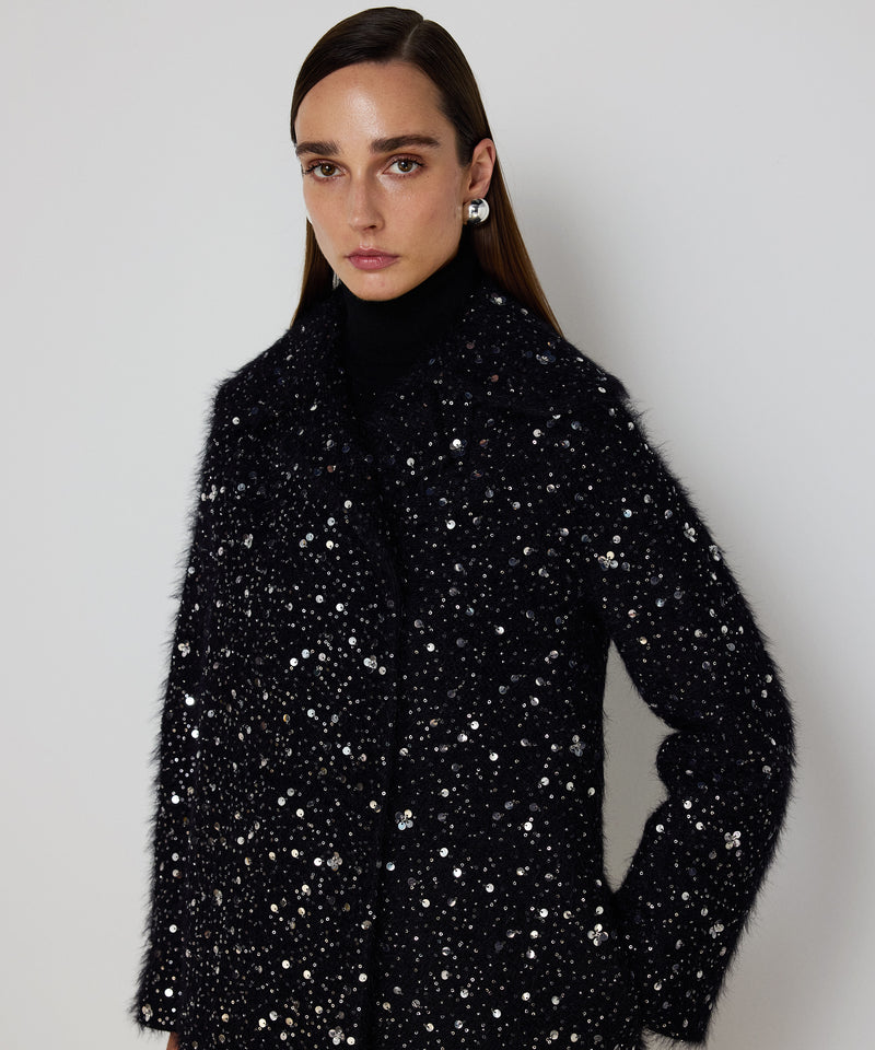 Machka Sequin Double-Breasted Coat Black