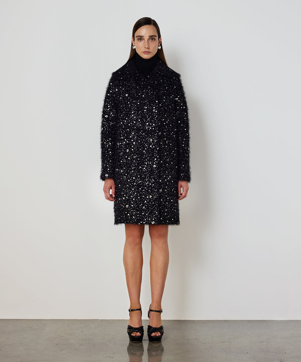 Machka Sequin Double-Breasted Coat Black