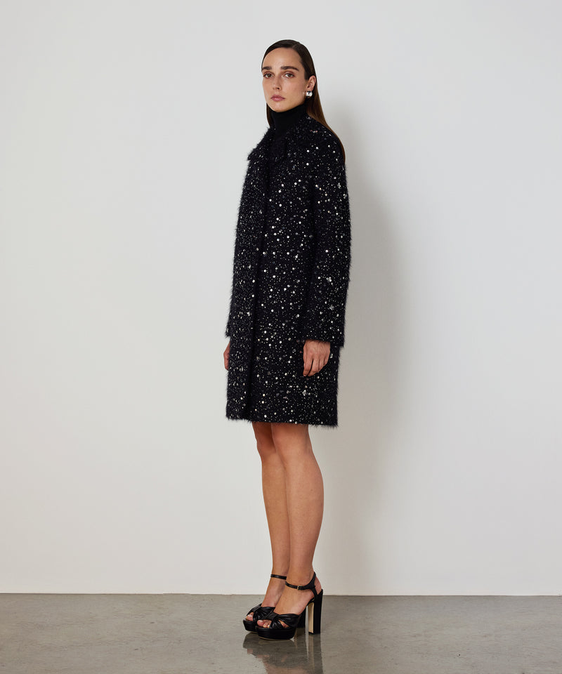 Machka Sequin Double-Breasted Coat Black