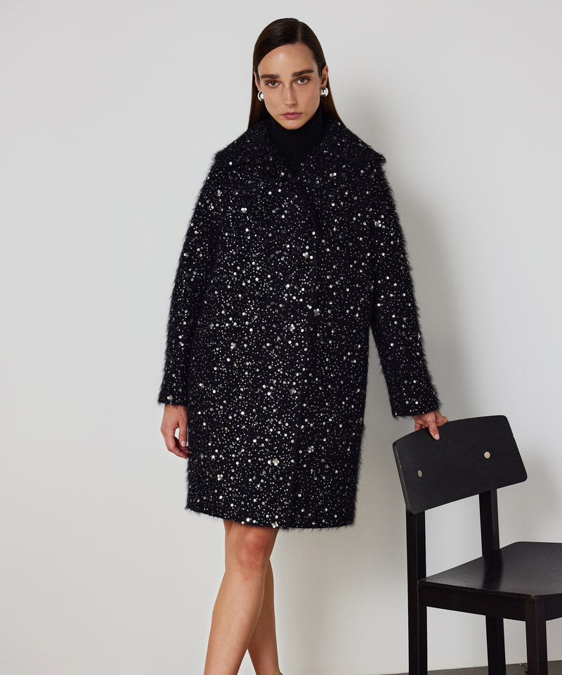Machka Sequin Double-Breasted Coat Black