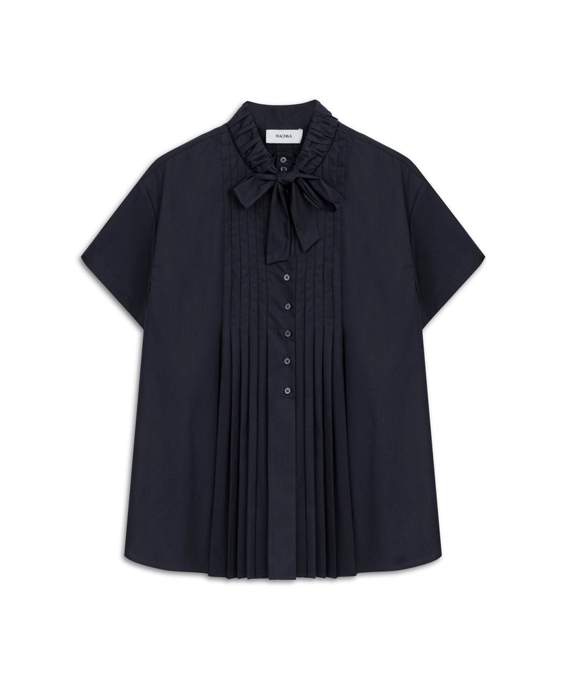 Machka Tie-Neck Pintuck Shirt Navy