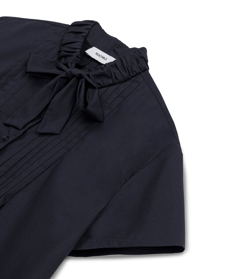 Machka Tie-Neck Pintuck Shirt Navy