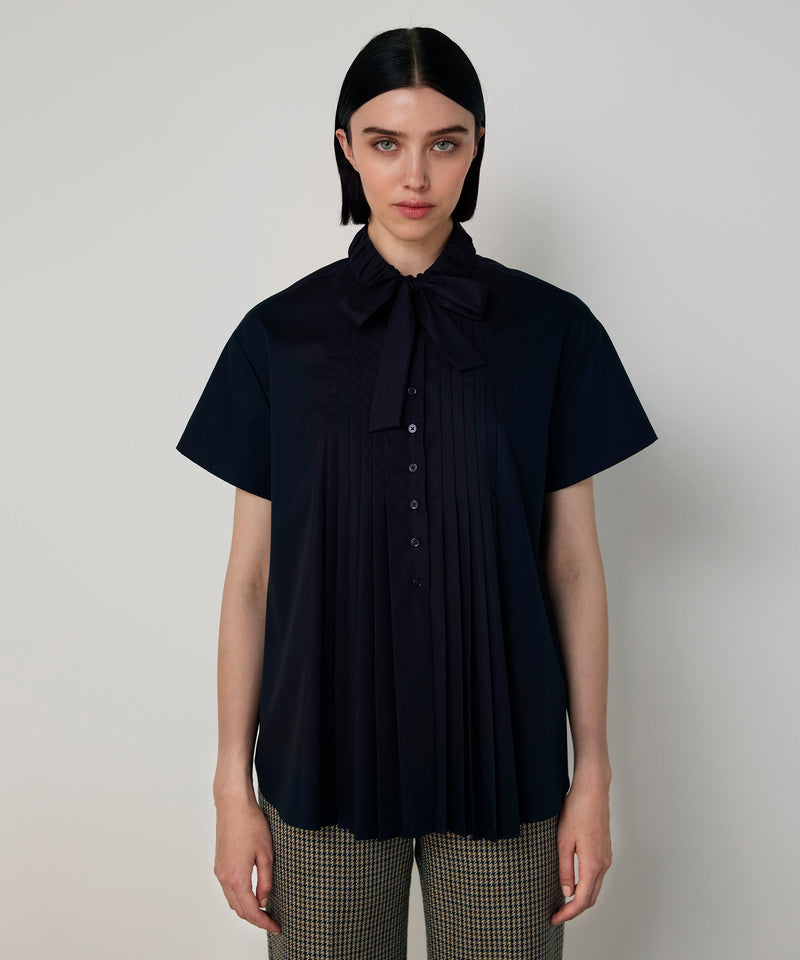 Machka Tie-Neck Pintuck Shirt Navy