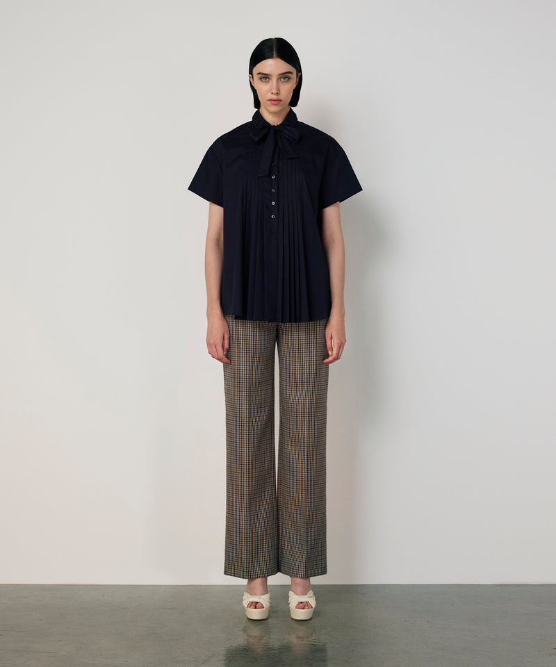 Machka Tie-Neck Pintuck Shirt Navy