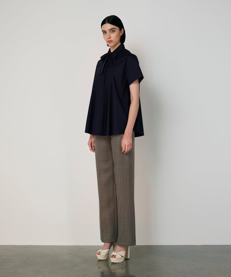 Machka Tie-Neck Pintuck Shirt Navy