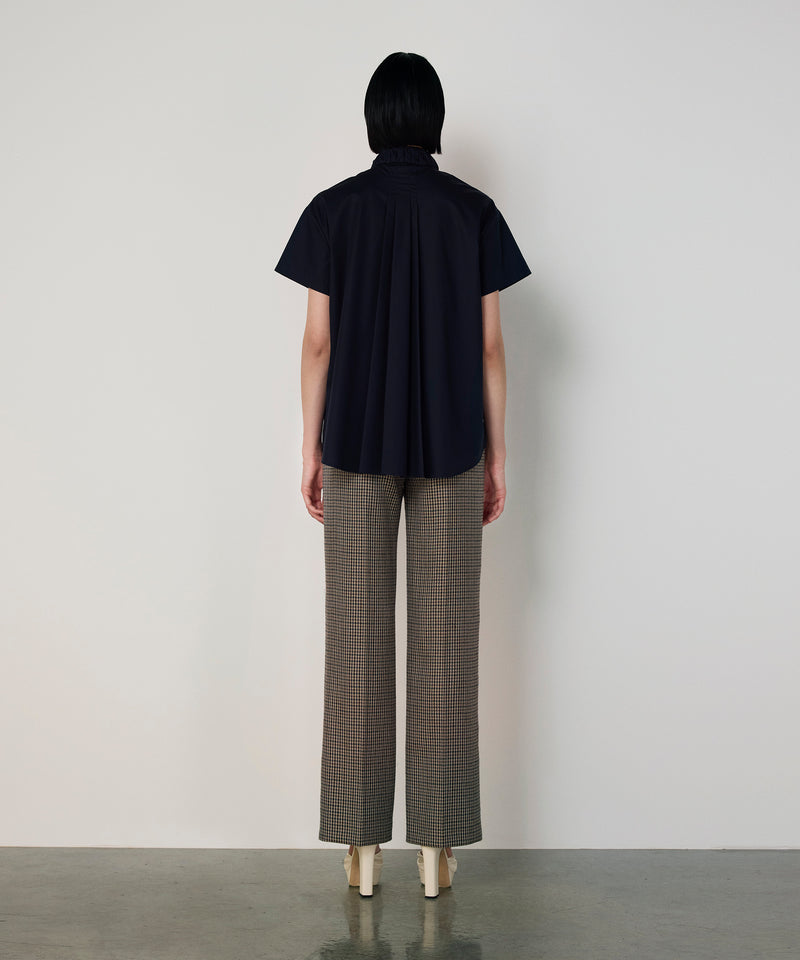 Machka Tie-Neck Pintuck Shirt Navy