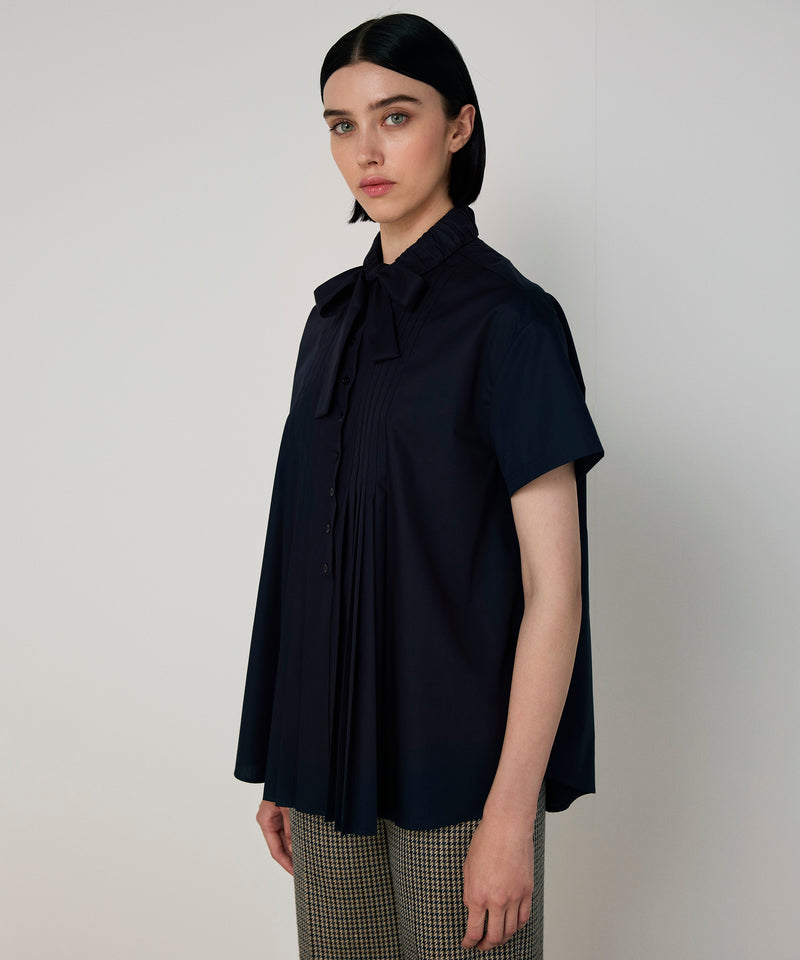 Machka Tie-Neck Pintuck Shirt Navy