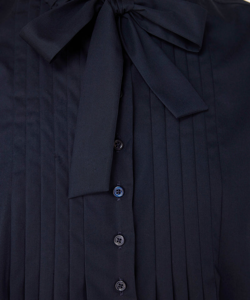 Machka Tie-Neck Pintuck Shirt Navy