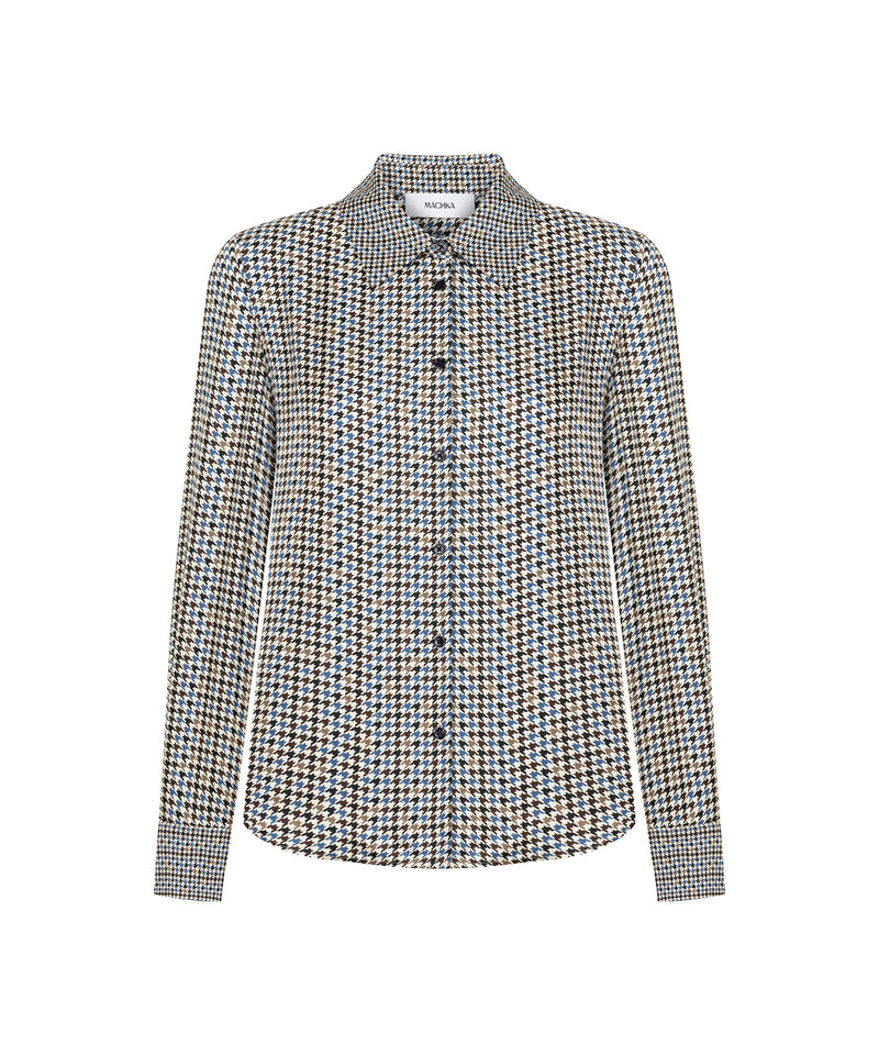 Machka Houndstooth Patterned Silk Shirt Navy