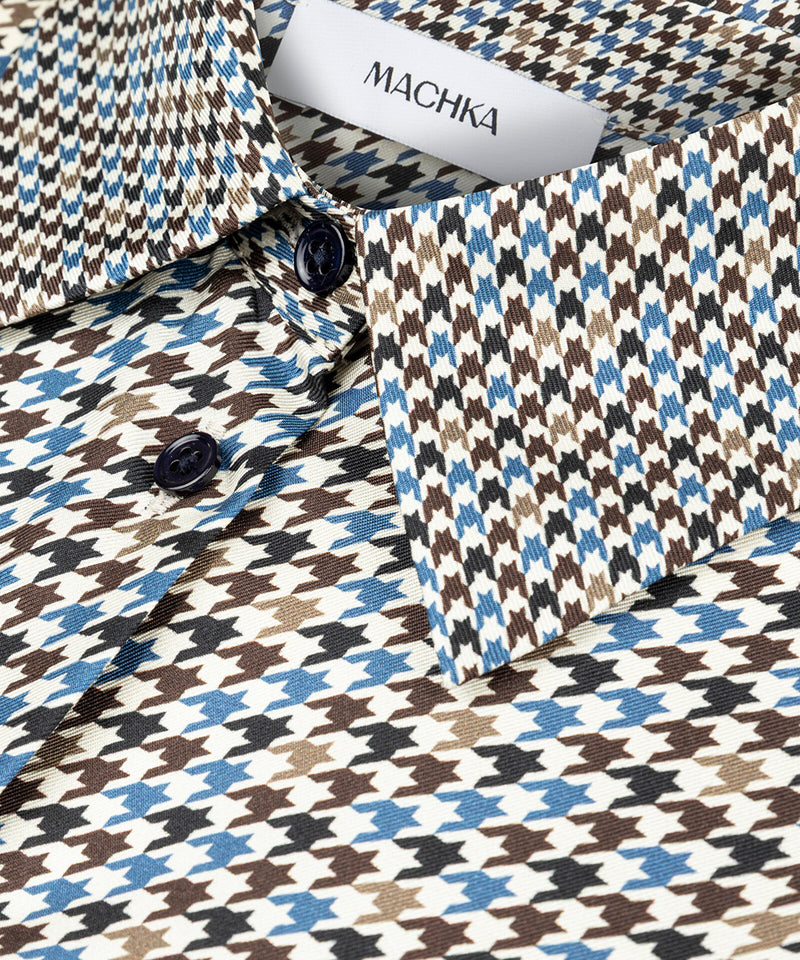 Machka Houndstooth Patterned Silk Shirt Navy
