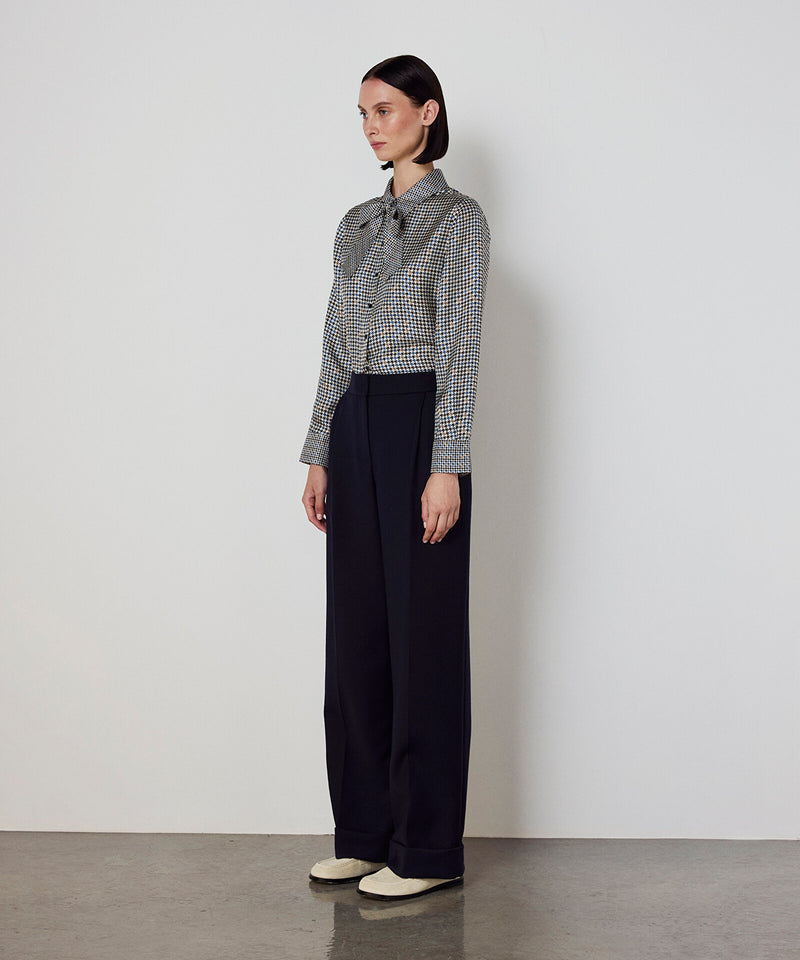 Machka Houndstooth Patterned Silk Shirt Navy