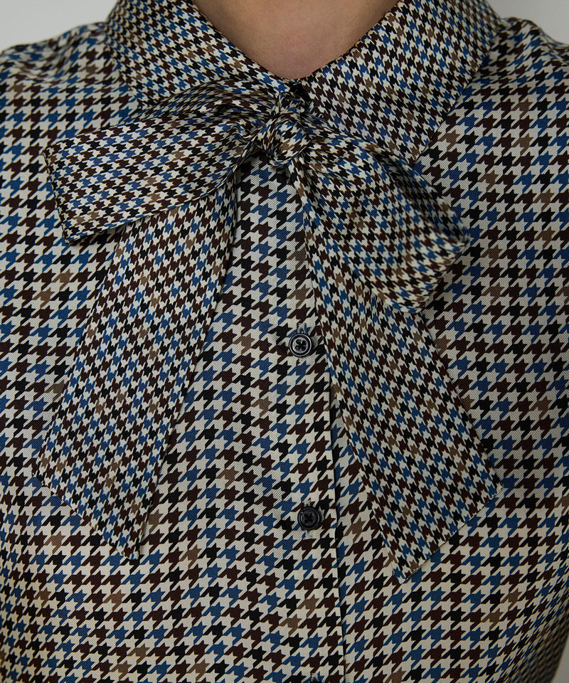 Machka Houndstooth Patterned Silk Shirt Navy