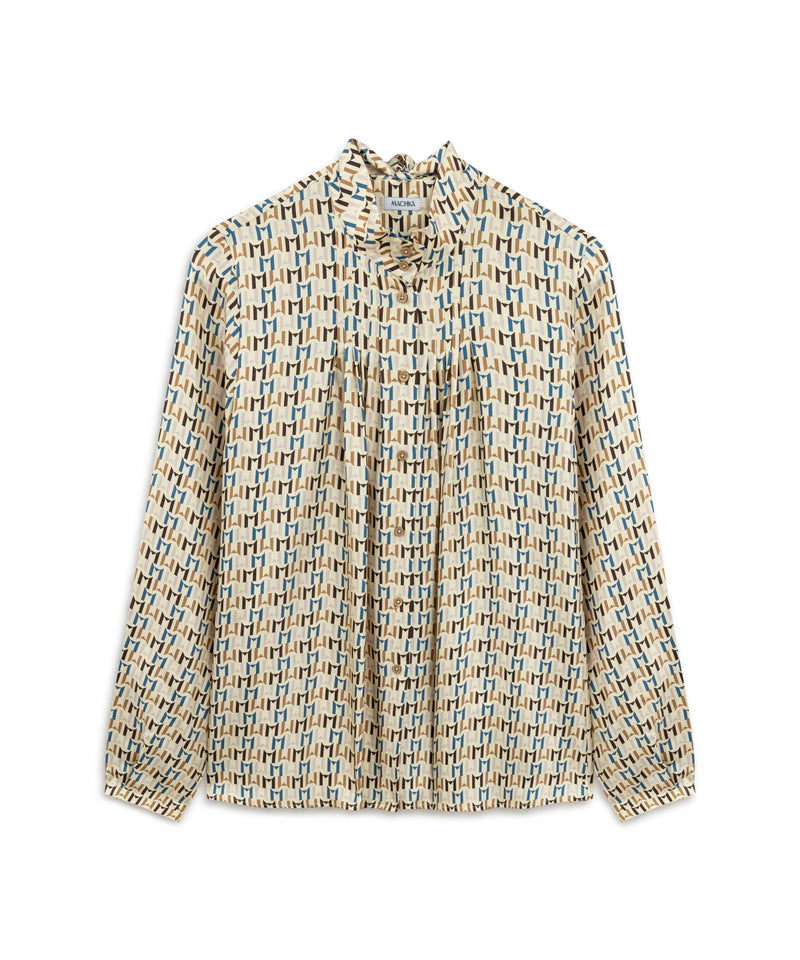 Machka Monogram Print Silk Shirt Beige