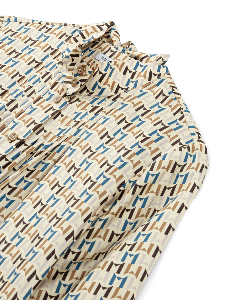Machka Monogram Print Silk Shirt Beige