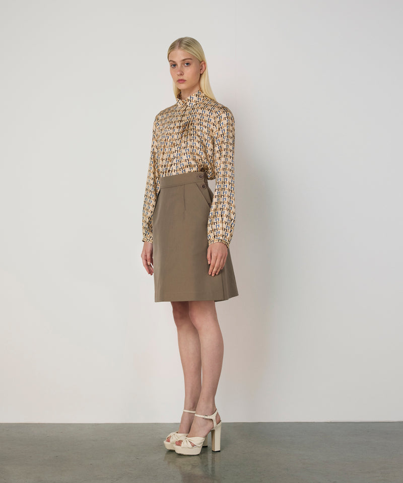 Machka Monogram Print Silk Shirt Beige