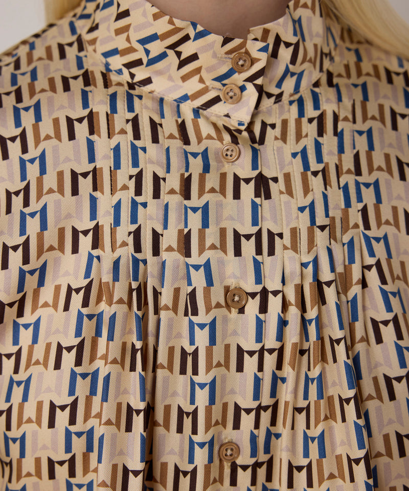 Machka Monogram Print Silk Shirt Beige