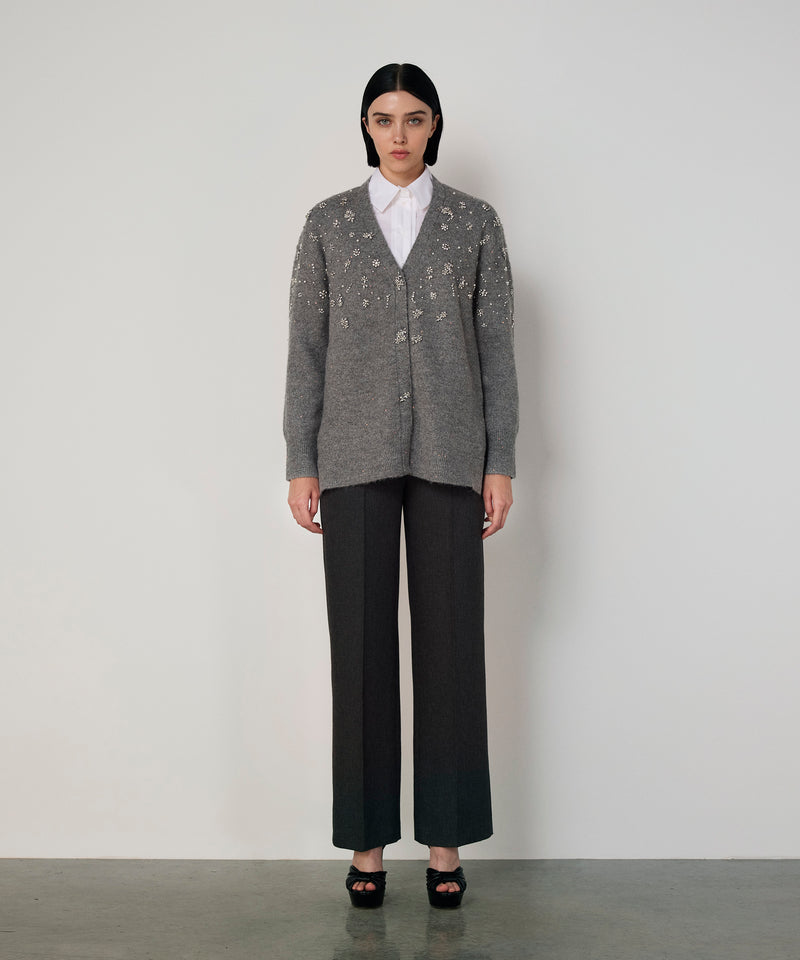 Machka Embellished Oversize Knit Cardigan Grey Melange