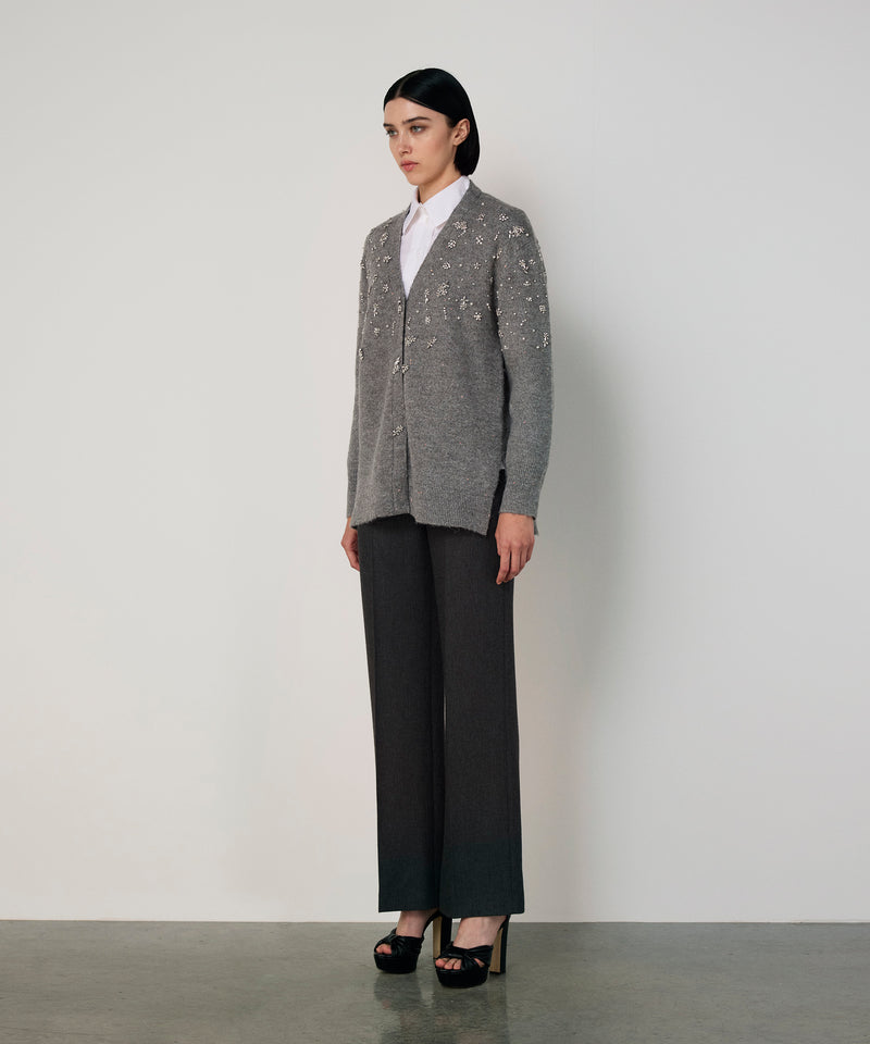 Machka Embellished Oversize Knit Cardigan Grey Melange