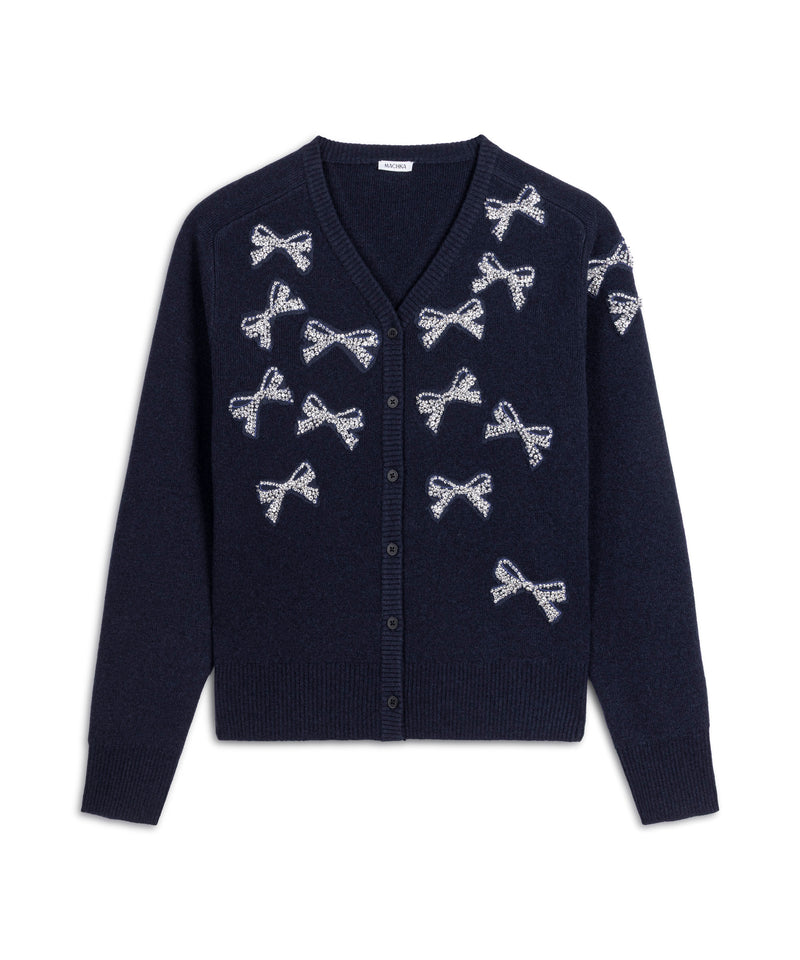 Machka Bow-Embellished Knit Cardigan Navy