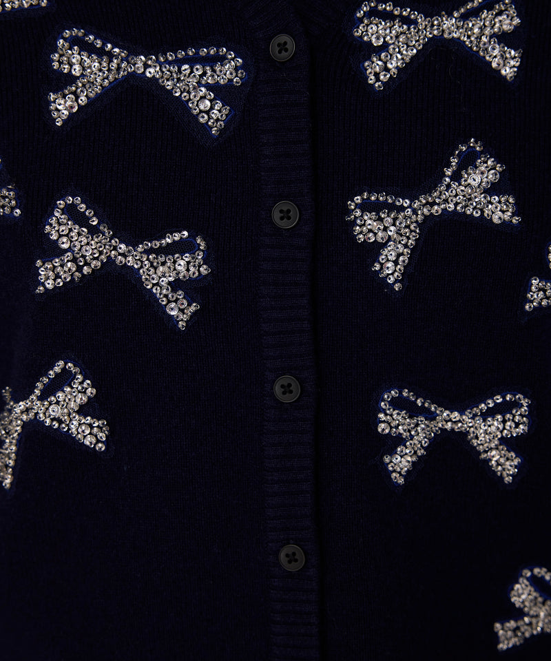Machka Bow-Embellished Knit Cardigan Navy