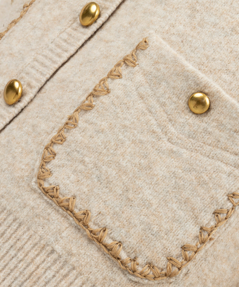 Machka Knit Cardigan With Contrast Embroidery Beige Melange