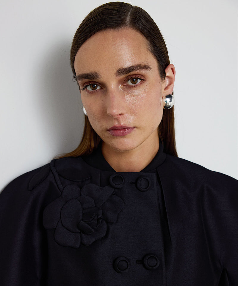 Machka Floral Appliqué Coat Black