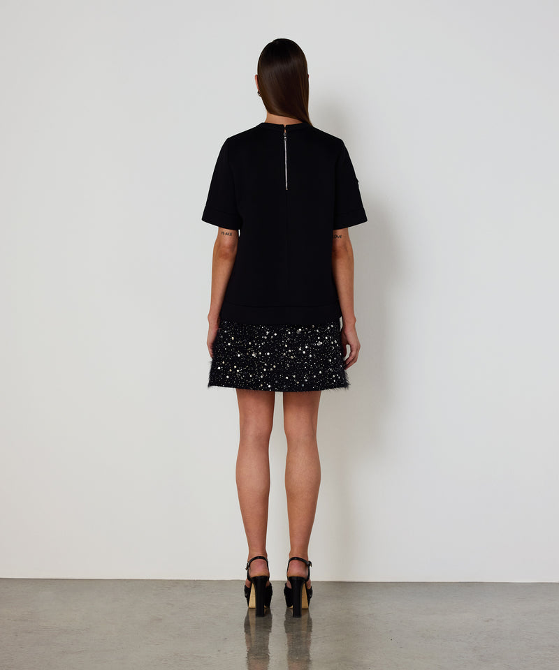 Machka Floral Appliqué Scuba T-Shirt Black