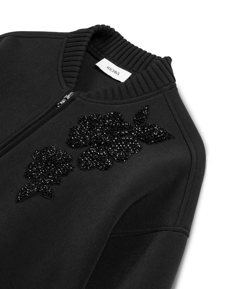 Machka Floral Appliqué Taffeta-Trimmed Sweatshirt Black