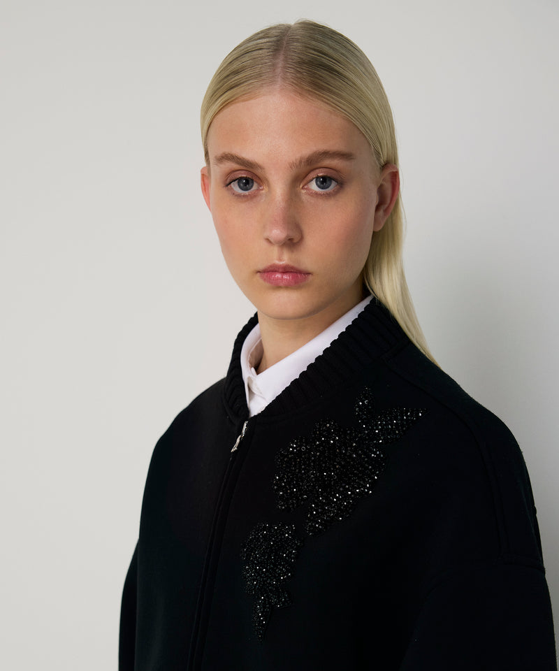 Machka Floral Appliqué Taffeta-Trimmed Sweatshirt Black