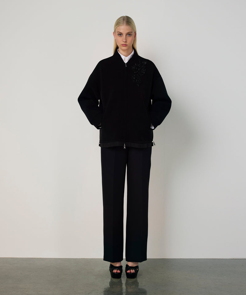 Machka Floral Appliqué Taffeta-Trimmed Sweatshirt Black