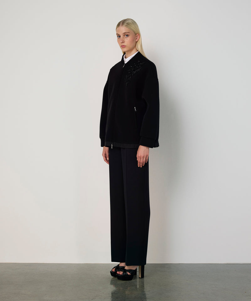 Machka Floral Appliqué Taffeta-Trimmed Sweatshirt Black