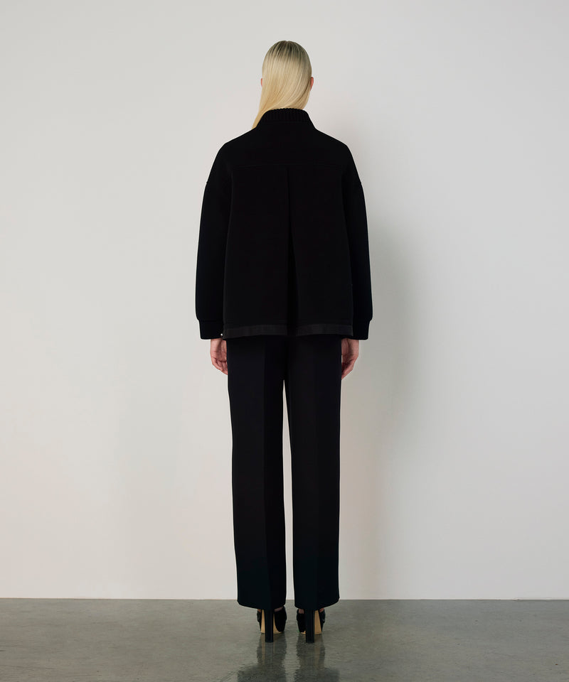 Machka Floral Appliqué Taffeta-Trimmed Sweatshirt Black