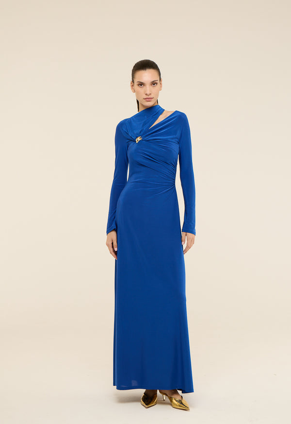 Riva Gathered Cutout Gown Dress Cobalt