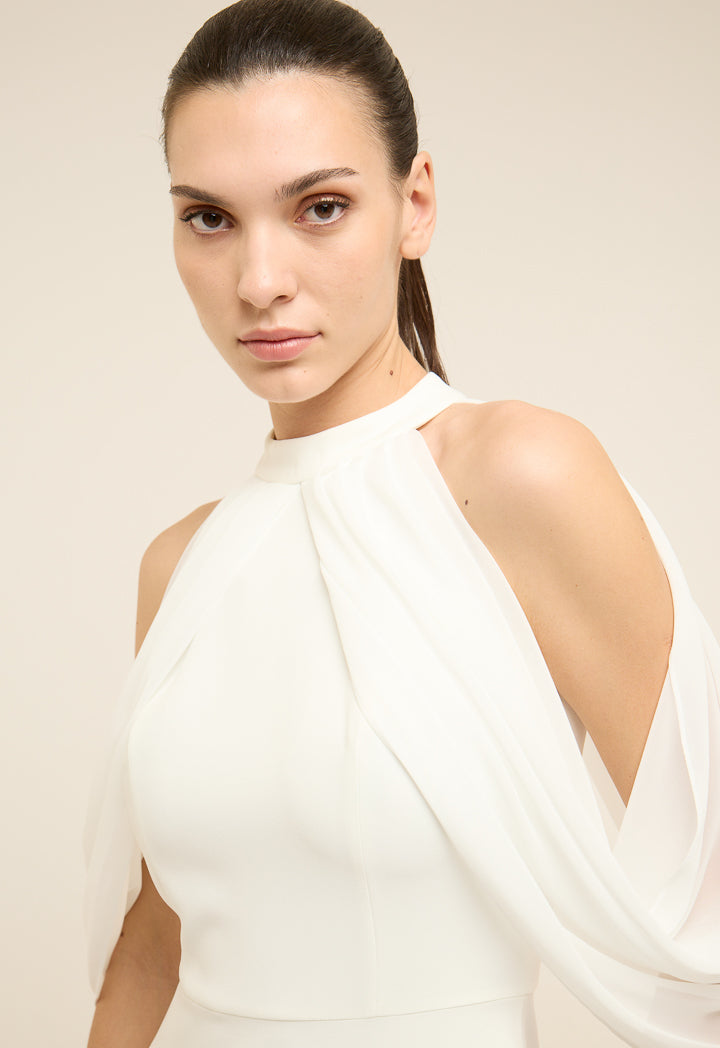 Riva Off-Shoulder Draped Bodycon Gown Dress White