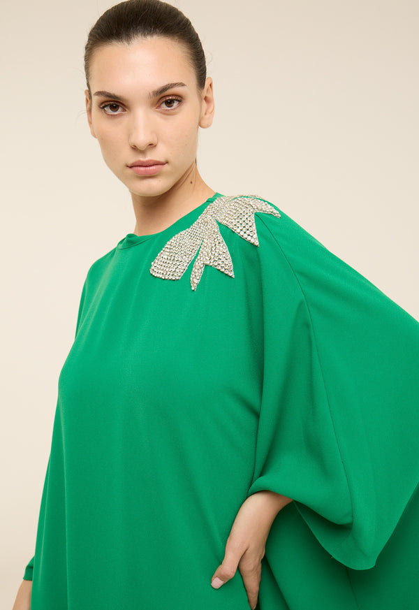 Riva Crystal Embellished Bow Kaftan Dress Green