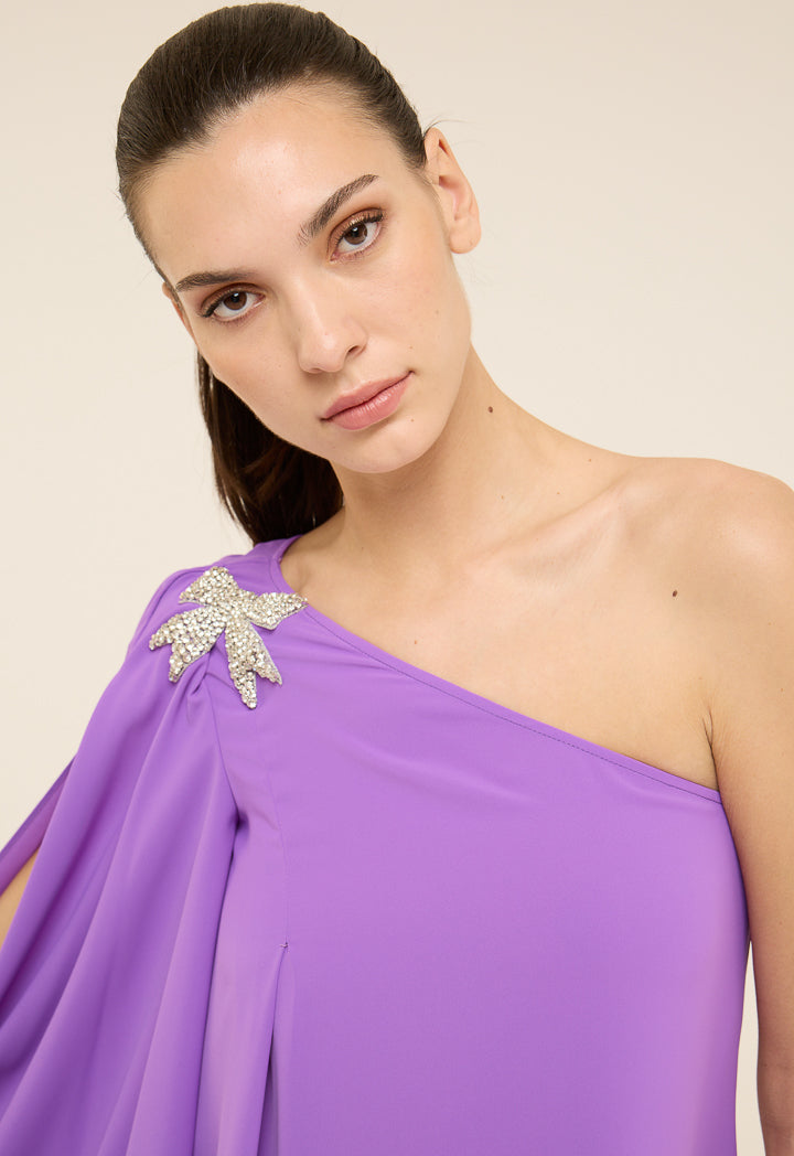 Riva One Shoulder Bow Embellished Gown Dress Purple