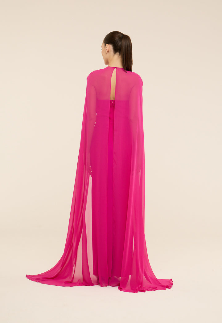 Riva Maxi Gown Dress With Cape Fuchsia