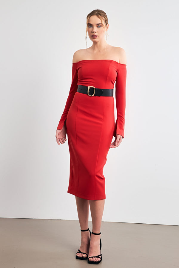 Setre Off-The-Shoulder Belted Dress Red