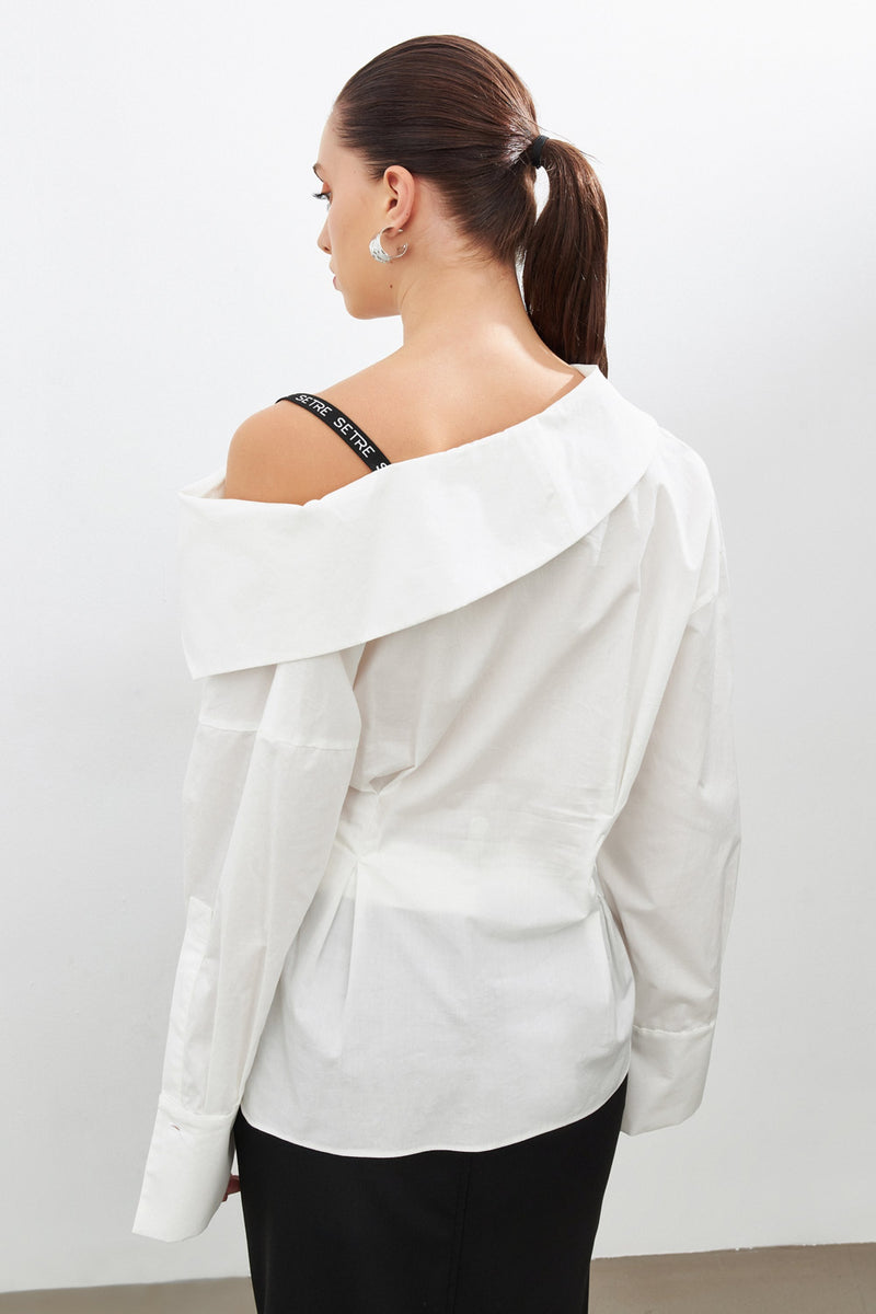 Setre One Shoulder Open Asymmetrical Shirt Ecru