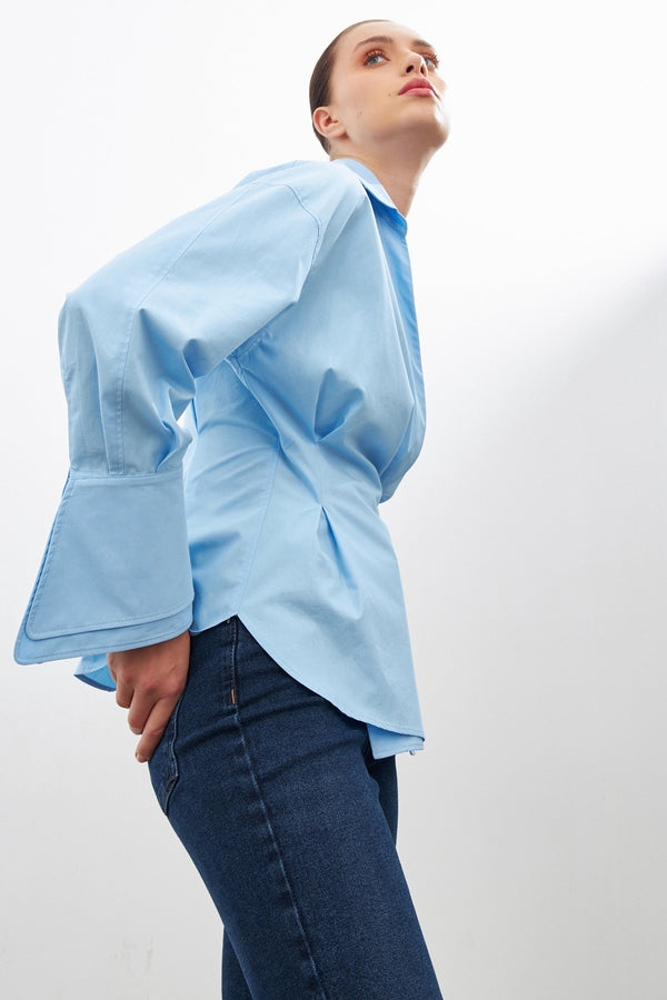 Setre Asymmetric Closure With Waist Detail Shirt  Blue