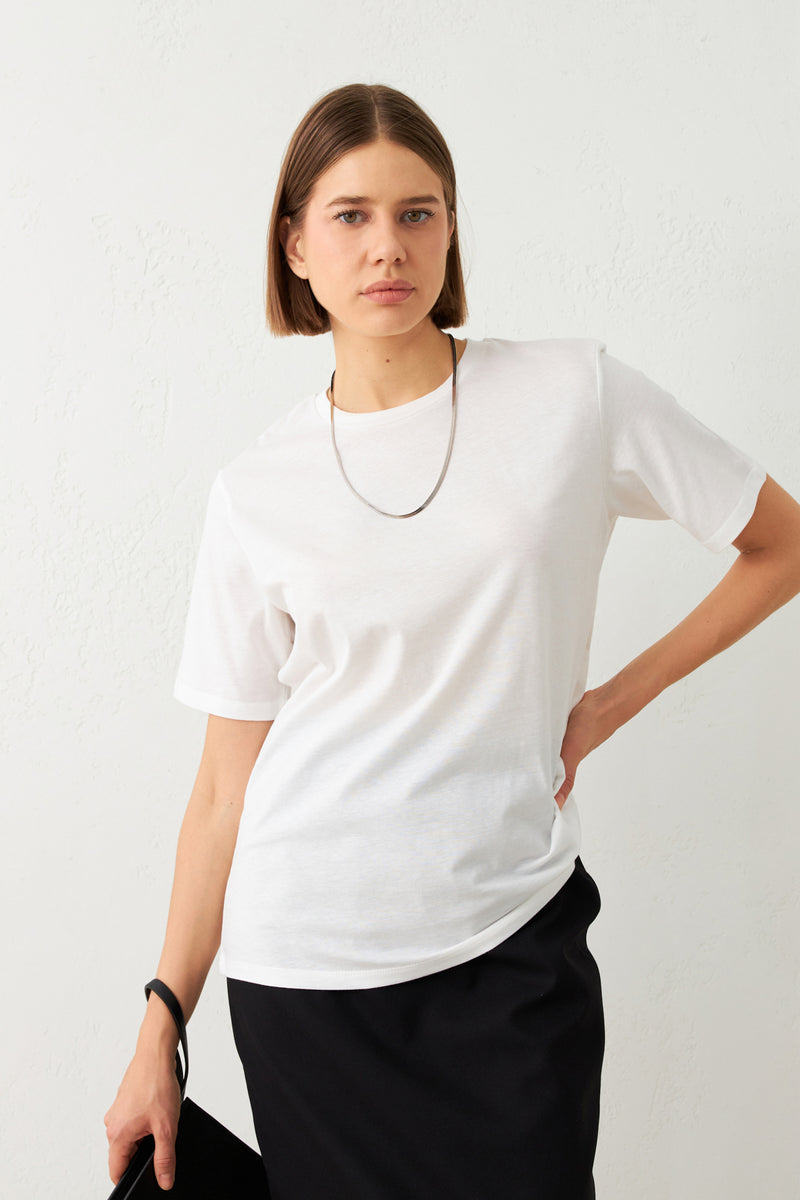 Setre Crew Neck Plain T-Shirt Ecru