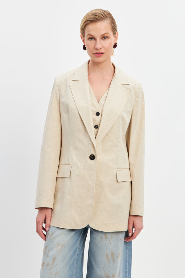 Setre Button Detailed Linen Jacket Beige