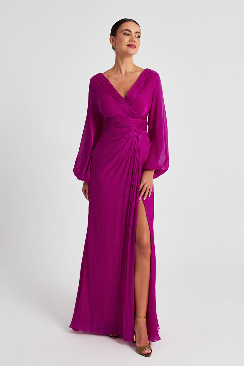 Setre Evening Dress With Slit Detail Fuchsia