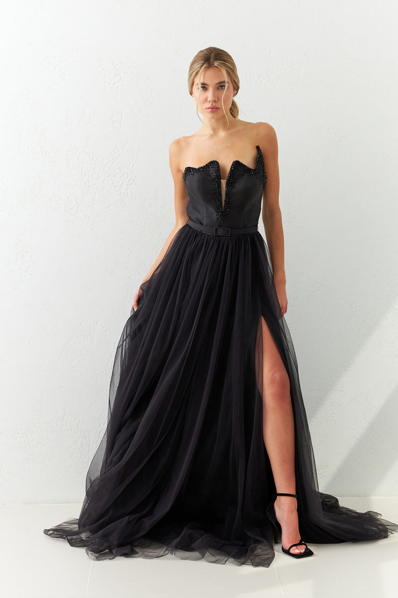 Setre Sweetheart Neckline Tulle Evening Dress Black